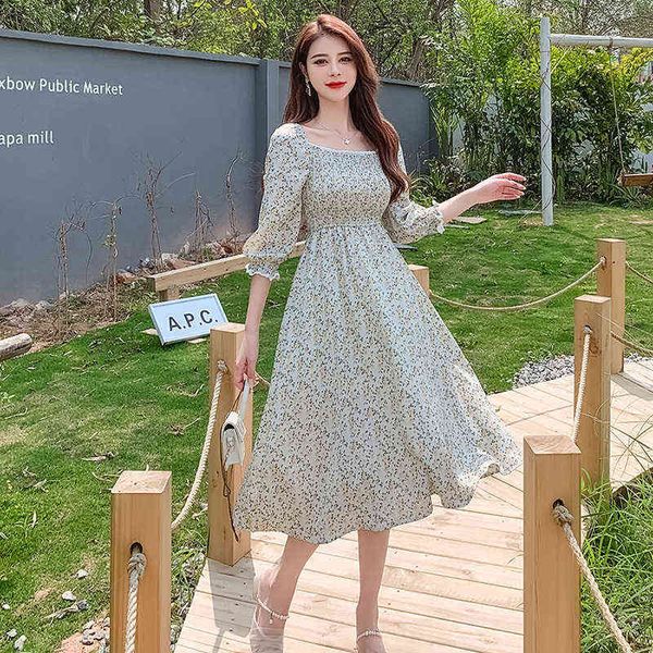 

luxury dress summer sweet wind light green floral dresses french lace collar two wear a-line skirt with a slim waist, Black;gray