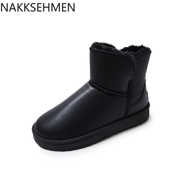 

nakkeshmen-2020 new winter style with fleece pu waterproof snow boots thick warm women's boots, Black