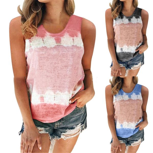 

women's fashion summer loose round neck printed vest top, White