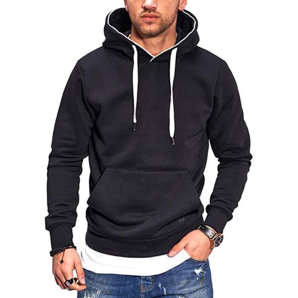 

new men's sweatershirt spring warmth velvet solid color casual fashion pocket hoodie black navy blue outdoor fitness sports