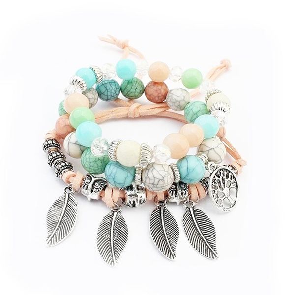 

beaded, strands 3pcs/set fashion boho multilayer bracelets & bangles women beaded bracelet with colorful gem long wrap for gifts, Black