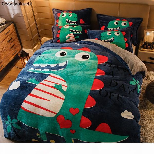 

мультфильм pattern фланели комплект постельных принадлежностей динозавр печать пододеяльник простыня и наволочка 4шта a lot  size одеял