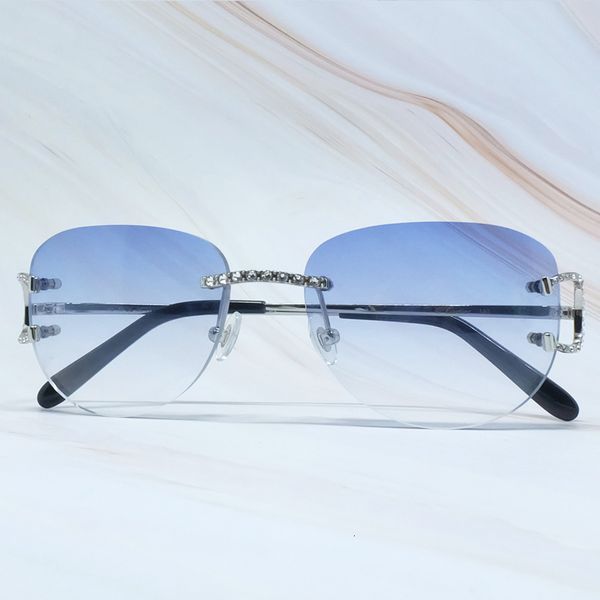 

2021 new rhinestones sunglasses men rimless ploit diamond big c carters eyewear hiphop shades summer wire sun glasses lentes de sol v2ao, White;black