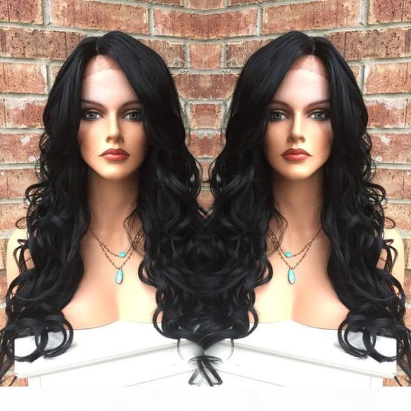 

оптовый полный парик шнурка 100% индийские волосы людей высокого качество # 1 угольно-черный корпус волна парики, Black