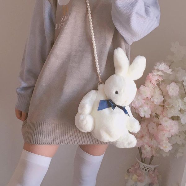 

girl soft sister bow bangalor cute plush pearl chain satchel