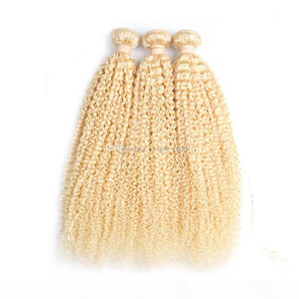 

brazilian kinky curly hair 3 bundles deals 100% remy human hair 613 bleach blonde afro kinky curly hair weave bundles for salon, Black;brown