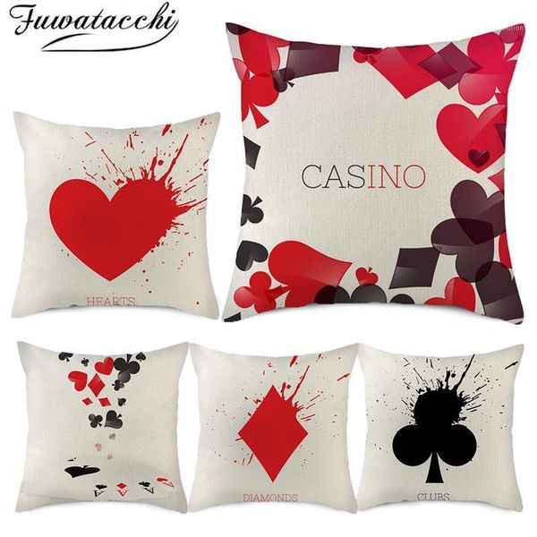 

fuwatacchi linen playing cards pattern cushion cover poker suits plum blossoms pillow cover for home sofa decorative pillowcases1