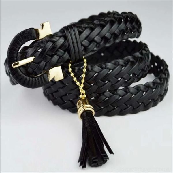 

vnlqm new women's tassel lwtkc decorative woven skirt belt new simple casual fashion versatile belt tassel, Black;brown