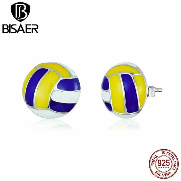 

fashion authentic s925 sterling silver colorful eanmel volleyball stud ear earrings for women jewelry, Golden;silver