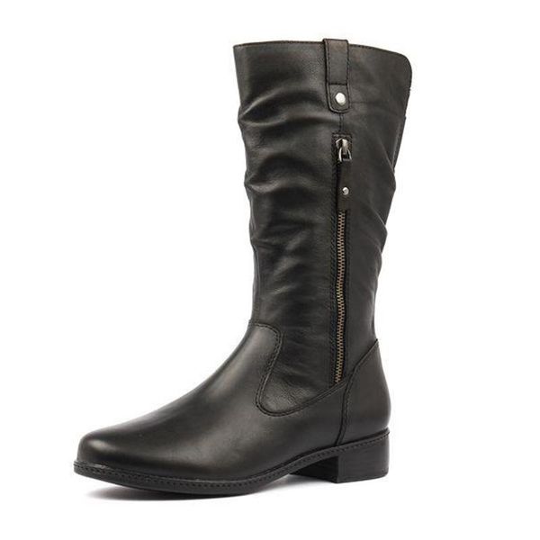 

aq539 plus size 43 new women boots thick high heels autumn winter boots double zip rider knee high women shoes, Black