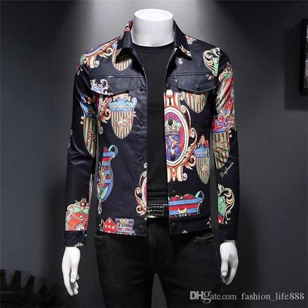 

designer designer 2020s luxury men's autumn jacket lapel long sleeve casual jacket button fashion print casual fashion men's b, Black;brown