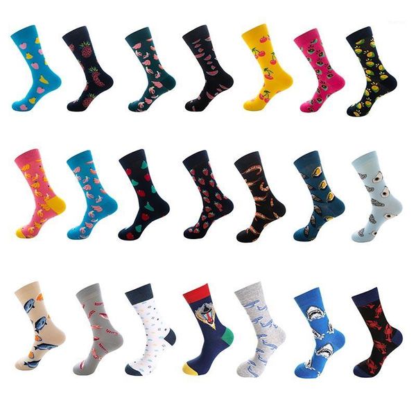 

1 pair men socks cotton funny crew socks cartoon animal fruit dog women novelty gift for spring autumn winter1, Black