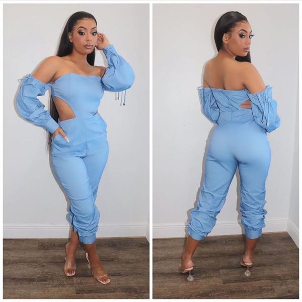 

lanyard standard off shoulder 2020 new loose jumpsuit, Black;gray