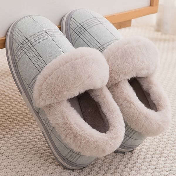 

plus size 43-45 shallow flock winter slippers women gingham comfortable house slippers woman solid tpr fur slides plush y201026, Black