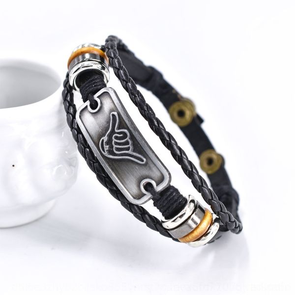 

lxrmf hawaiian shaka 666 four bracelet braceletbutton woven finger gesture multilayer leather hawaiian shaka woven four beaded bracelet brac, Golden;silver