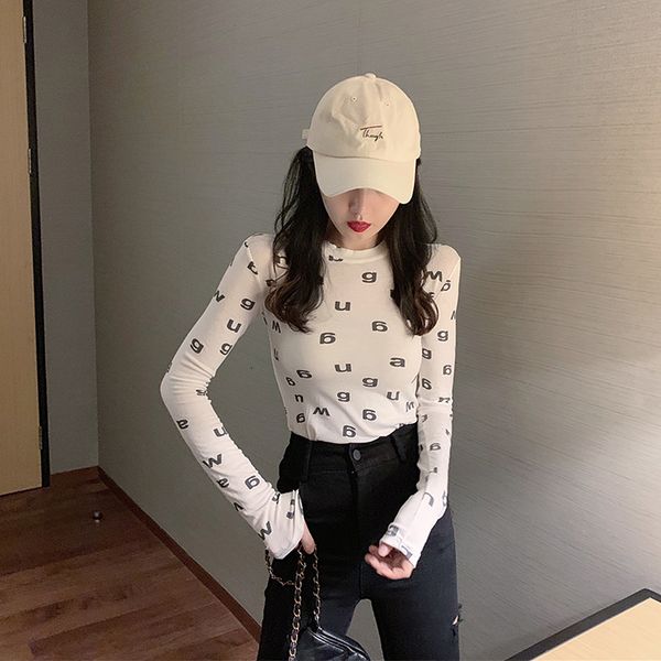

black 2021 bottom autumn and winter for women wear letter tight long shirt thin new 1rby, White