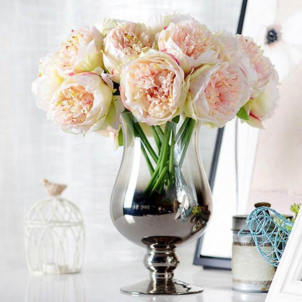 

artificial 5 heads peony flower plants decorative floral bouquet for wedding party home decor js221