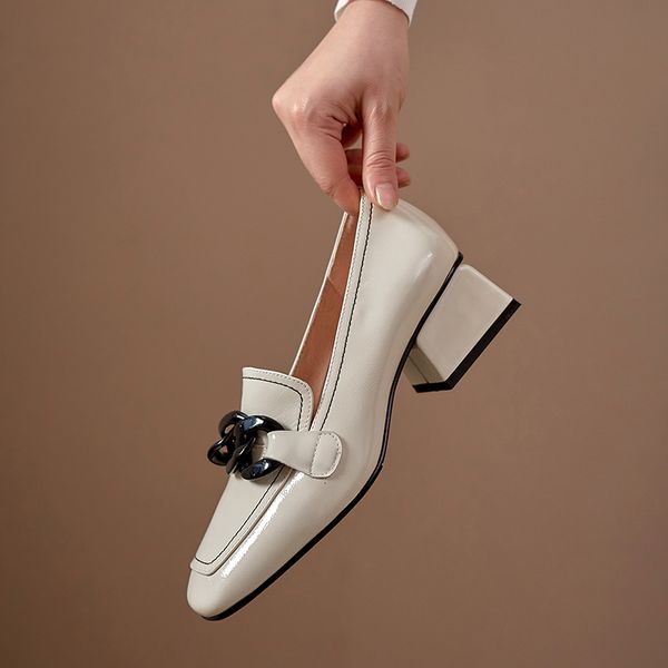 

female pumps 2021 plus size 22-26cm upper length pigskin lining + lambskin insoles amber chain shoes u6op, Black