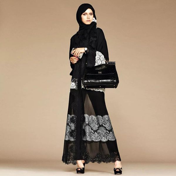 

black white lace stitching chiffon kimono abaya for women fashion muslim turkish arabic dubai islamic clothing ramadan, Red