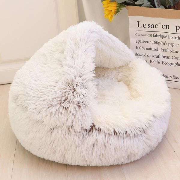 

plush pet dog cat bed house warm round cat kitten bed semi-enclosed winter cat nest kennel cats sofa mat basket bbypoe