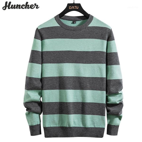 

men's sweaters huncher mens knitted sweater male 2021 winter casual patchwork pullover jumper men korean green striped for men1, White;black