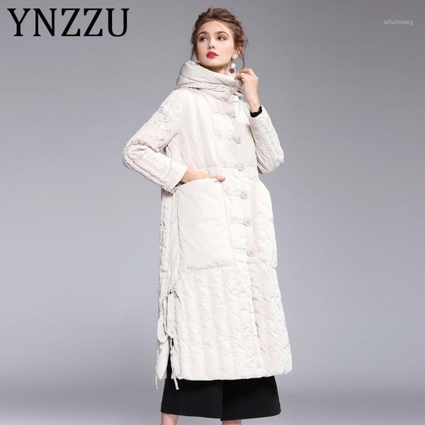 

ynzzzu 2019 new winter elegant women's down jacket long with hooded windproof 90% white duck down coat ladies split jacket a11441, Black