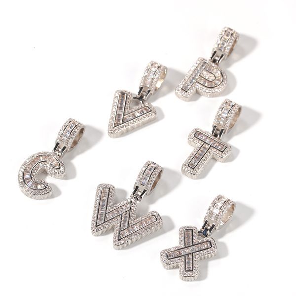 A-Z piccola collana con ciondolo lettera baguette con catena in corda oro argento zirconi gioielli hip-hop trasporto di goccia