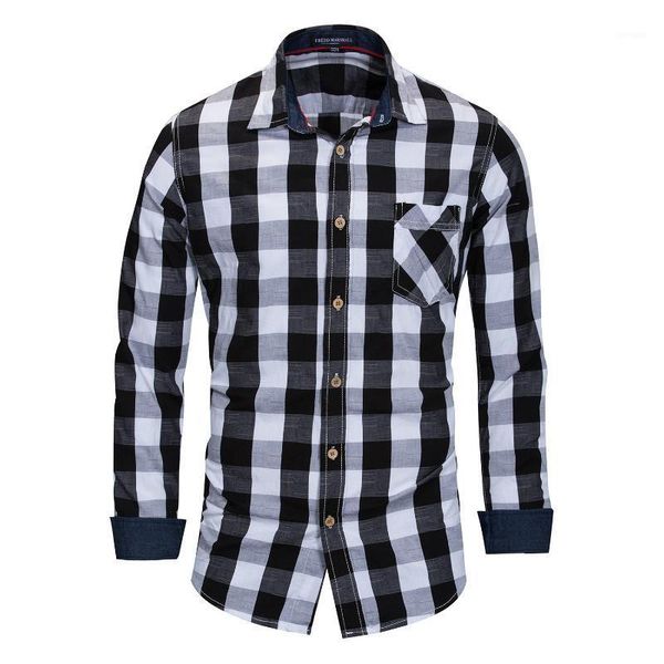 

spring autumn men's plaid shirt cotton casual striped long sleeve fashion male social business dress shirts camisa masculina1, White;black