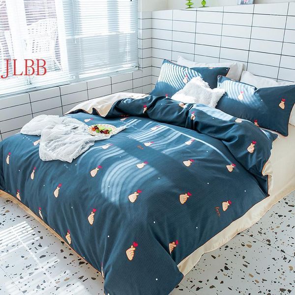 

imitated silk bedding set printed summer cool bed set heart duvet cover flat sheet pillowcase 4pcs home bedclothes 2021 new come1