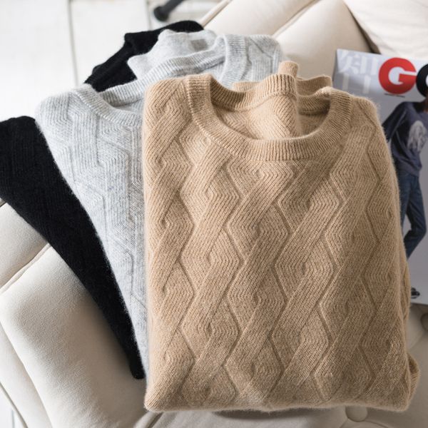 

autumn winter authentic cashmere sweater men's 100% casual loose o-neck long-sleeved knit pullover man knit bottoming sweater, White;black