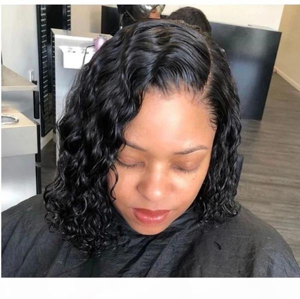 

4x4 closure water wave bob wig brazilian deep curly pixie cut wigs with baby hair lace front human hair wigs pre plucked, Black;brown