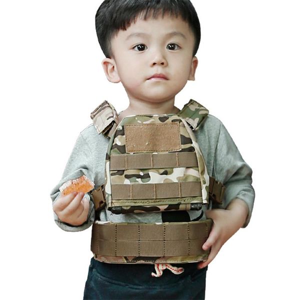 

kids molle vest children combat vest molle plate carrier with waist belt for camping hiking fishing tactical, Gray;blue