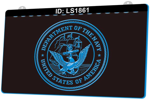 LS1861 Vendita al dettaglio all'ingrosso del segno chiaro dell'incisione LED del distintivo della barra della marina statunitense Eagle 3D