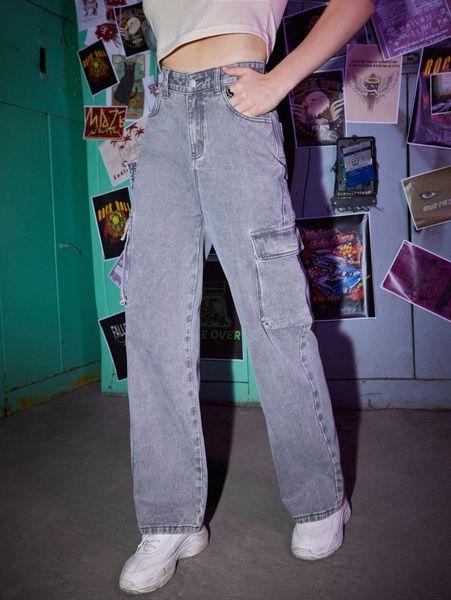 

romwe solid pocket jeans k1jg#, Blue