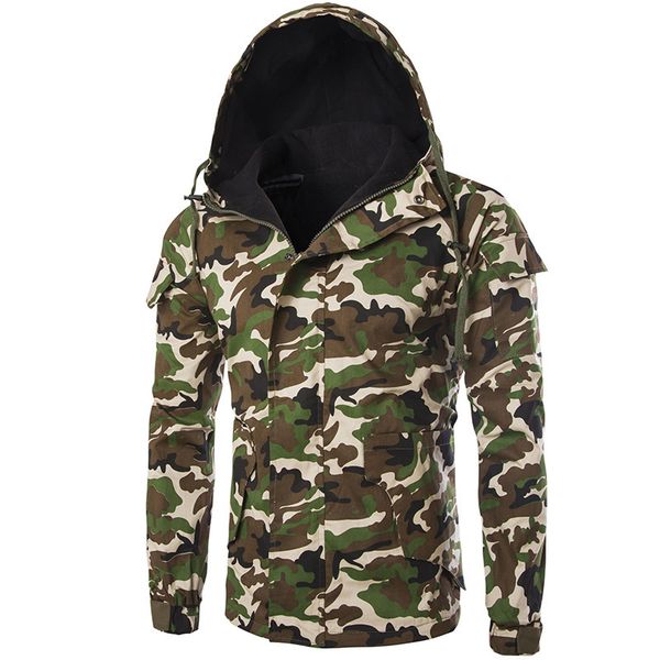 

perennial goods foreign trade sales style cotton clothing autumn winter new style camouflage wind men's hooded cotton-padded jacket jac, Black