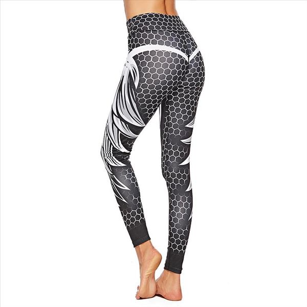 

new honeycomb skull fitness leggings solid color fashion print leggings wings high waist women sexy, Black