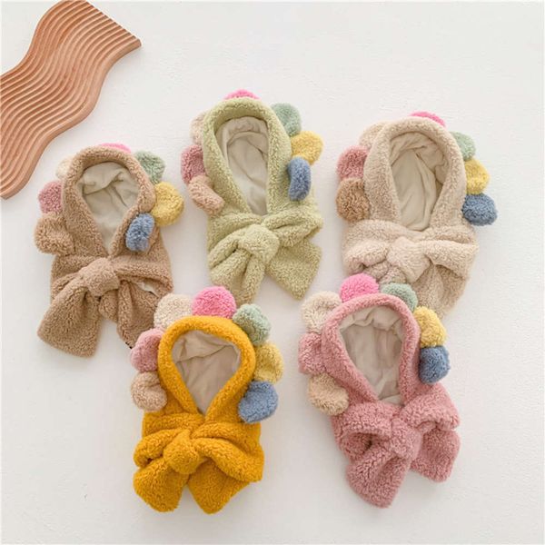 

net korean winter boys and girls safflower petal one hat neckband children's scarf, Red;brown