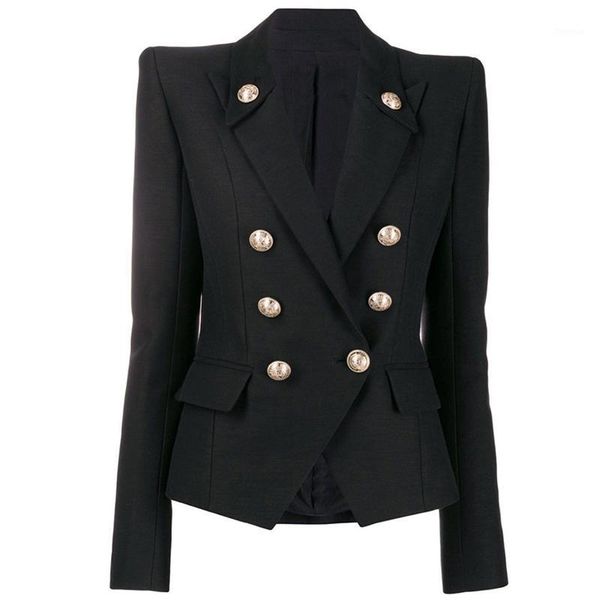 

high street 2020 star style designer blazer women's double breasted classic metal lion buttons blazer jacket1, White;black