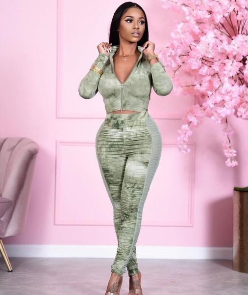 

casual sheer mesh turn down collar two piece set zipper crop + long pants sportsuit clothes for women outfit1, Gray