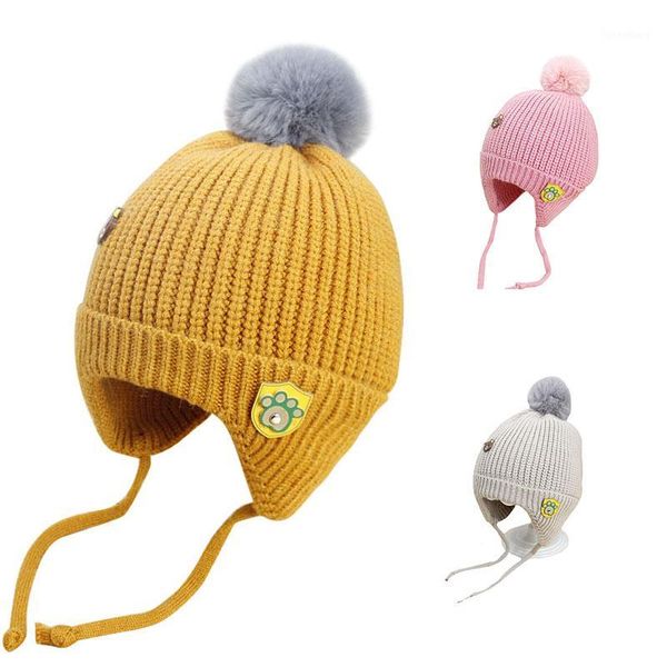 

cartoon children hats for girls boys knit newborn baby hat bonnet pompom kids cap bonnet winter warm soft baby cap muts1, Yellow