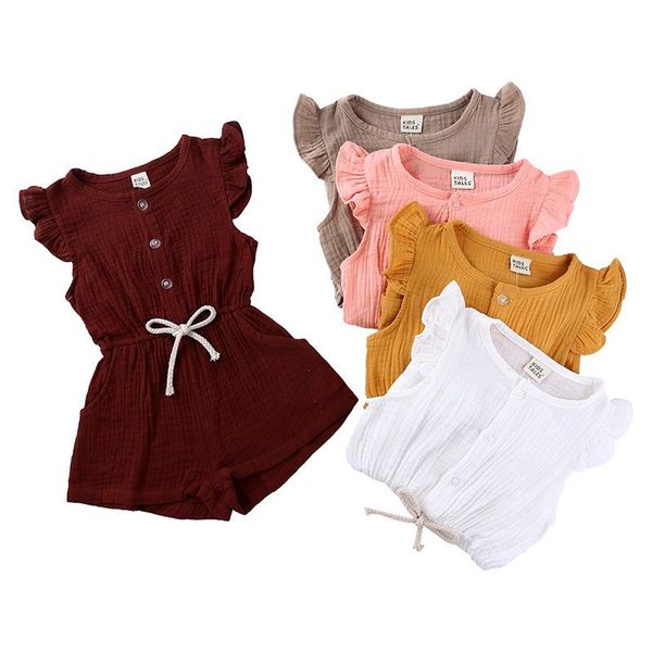 

summer newborn infant baby girls sleeve jumpsuit rompers clothing kids girl pure color rompers clothes, White