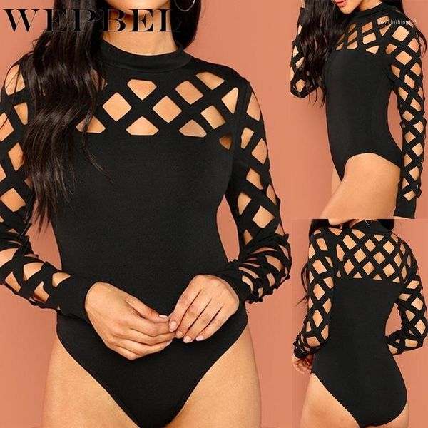 

women's jumpsuits & rompers wepbel est women's summer solid long sleeve hollow jumpsuit1, Black;white