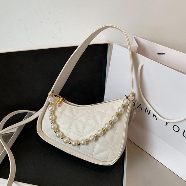 

shoulder bags pearl design armpit for women 2021 fashion pu leather crossbody bag female handbags solid color ladies travel
