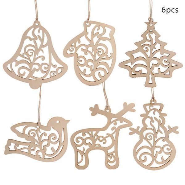 

pack of 6 wooden cutout christmas pendant with string unfinished wood slices xmas tree drop ornament for holiday diy crafting1