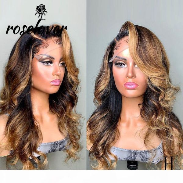 

roselover 180% 13*6 lace front human hair wigs 1b30 highlight remy brazilian human hair wigs pre plucked with baby, Black;brown