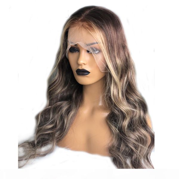 

natural wave highlights blonde brown full lace brazilia 360 lace frontal wigs pre plucked with baby hair lace front human hair wigs hairline, Black