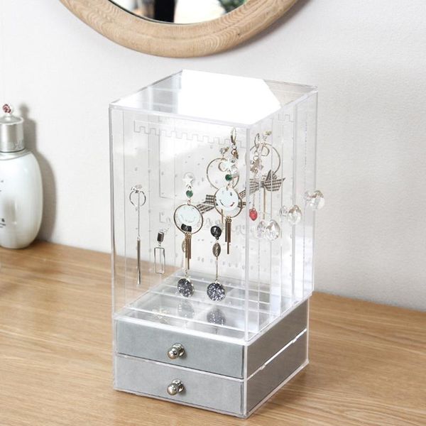 

new acrylic jewelry organizer box for necklace display storage case earrings bracelet hanger decoration girls gift women makeup, Pink;blue