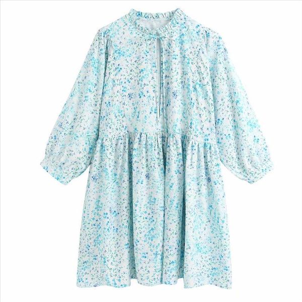 

new women sweet agaric lace ruffled collar print casual mini dress lady stylish lantern sleeve vestido chic brand dresses, Black;gray