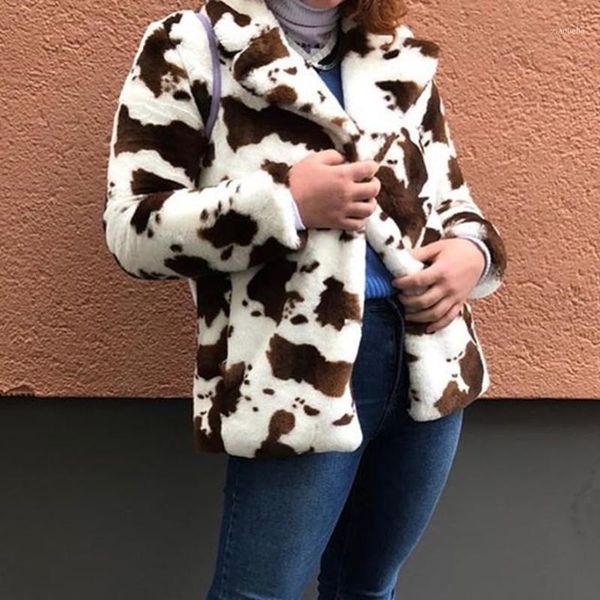 

rayon warm retro cow printing feminine women 2020 new elegant casual street stand collar winter coat jackets 1, Black