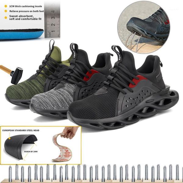 

autumn steel toe work safety shoes for men puncture proof security boots man breathable light industrial shoes male1, Black